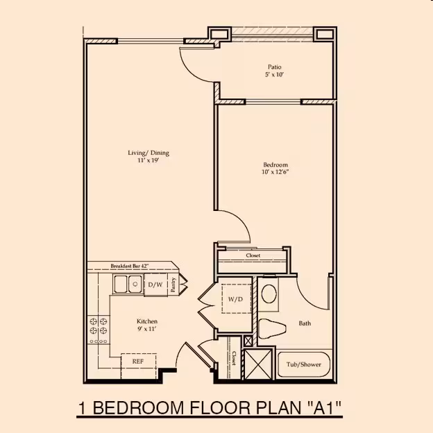 1BR - 1BA 373 floor plan